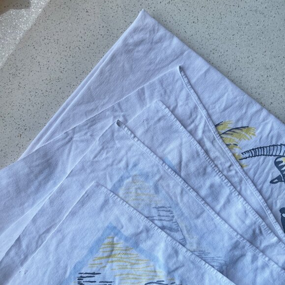 1950s Mexican Topper Tablecloth 30" X 31.5" Tropical Palm Trees Flower Vendor - Picture 6 of 9